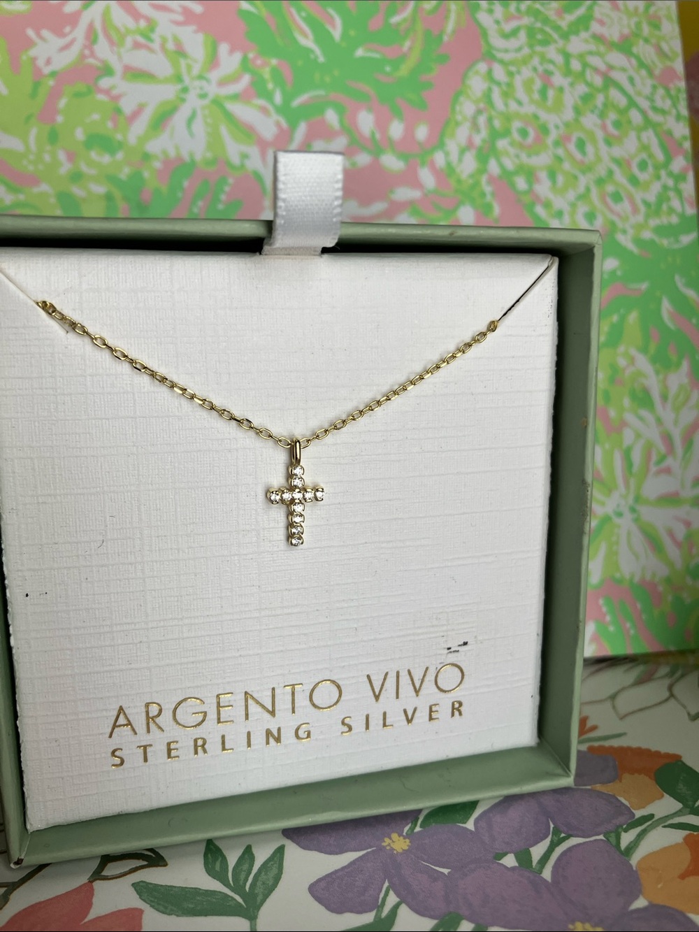 Argento Vivo Gold Cross Necklace with CZ Accents& FREE earrings & hair pins
